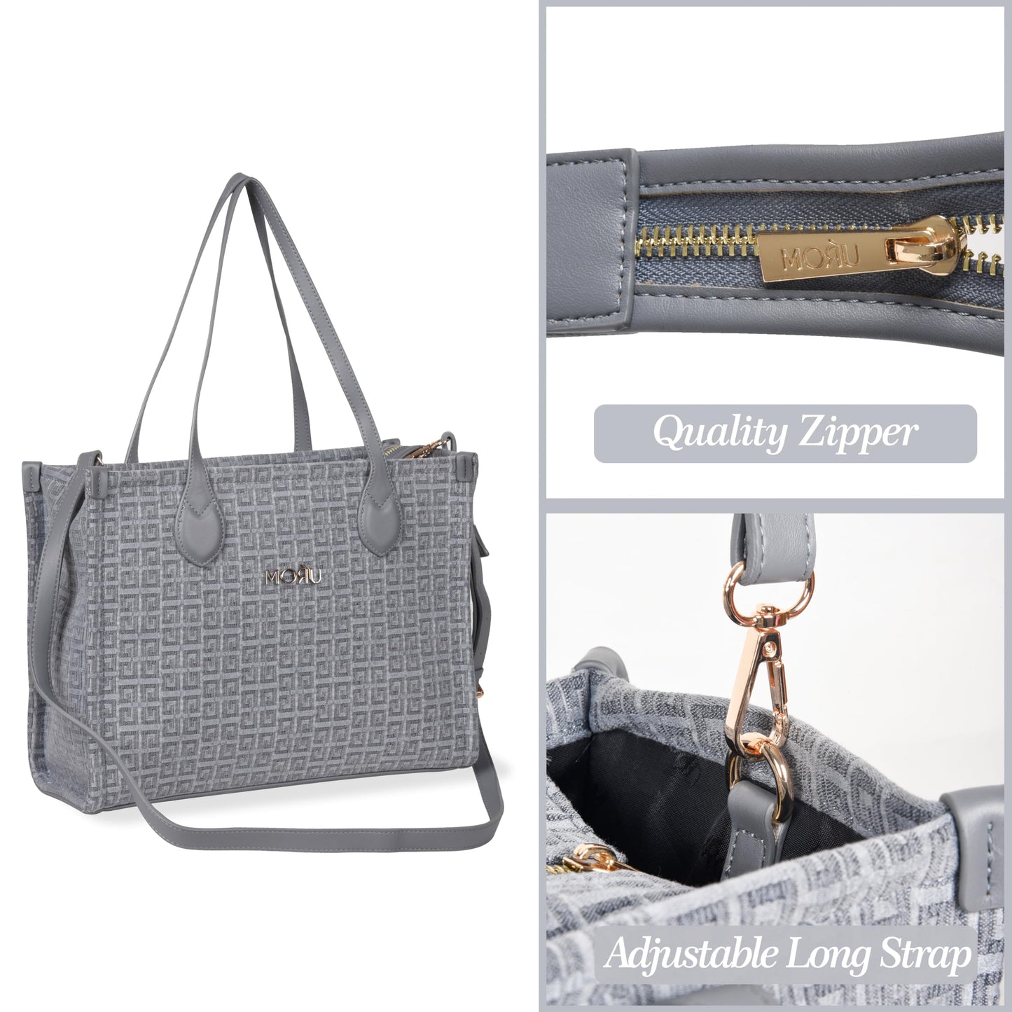 MORU Winter Grid Classic Beige Canvas Tote Bag for Women | Large Work & Travel Handbag | Fits MacBook Pro 14”, MacBook Air 13” & 15” | Shoulder & Crossbody Office Bag