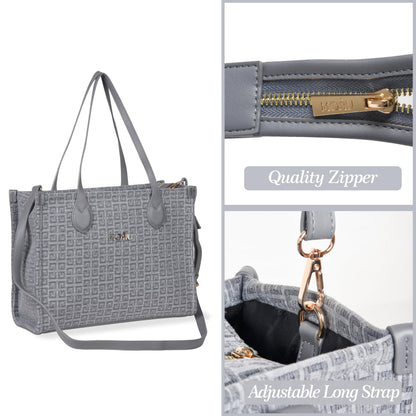MORU Winter Grid Classic Beige Canvas Tote Bag for Women | Large Work & Travel Handbag | Fits MacBook Pro 14”, MacBook Air 13” & 15” | Shoulder & Crossbody Office Bag