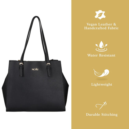 MORU Akari Structured Tote Bag for Women | Large Office Handbag Fits 13–16 inch MacBooks | Premium Vegan Leather Shoulder Bag | Zipper Closure | Work & Daily Use