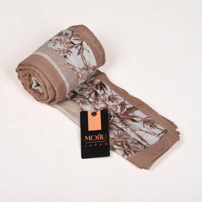 MORU Kyoto Nature Line Women’s Bamboo Print Scarf | Soft Lightweight Beige & Ivory Japanese Inspired Stole | Elegant Minimalist Fashion Wrap for All Seasons