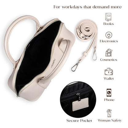 MORU Lumière Boston Satchel for Women | Premium Smooth PU Leather Handbag | Structured Top Handle Bag | Detachable Adjustable Shoulder Strap | Zip Closure