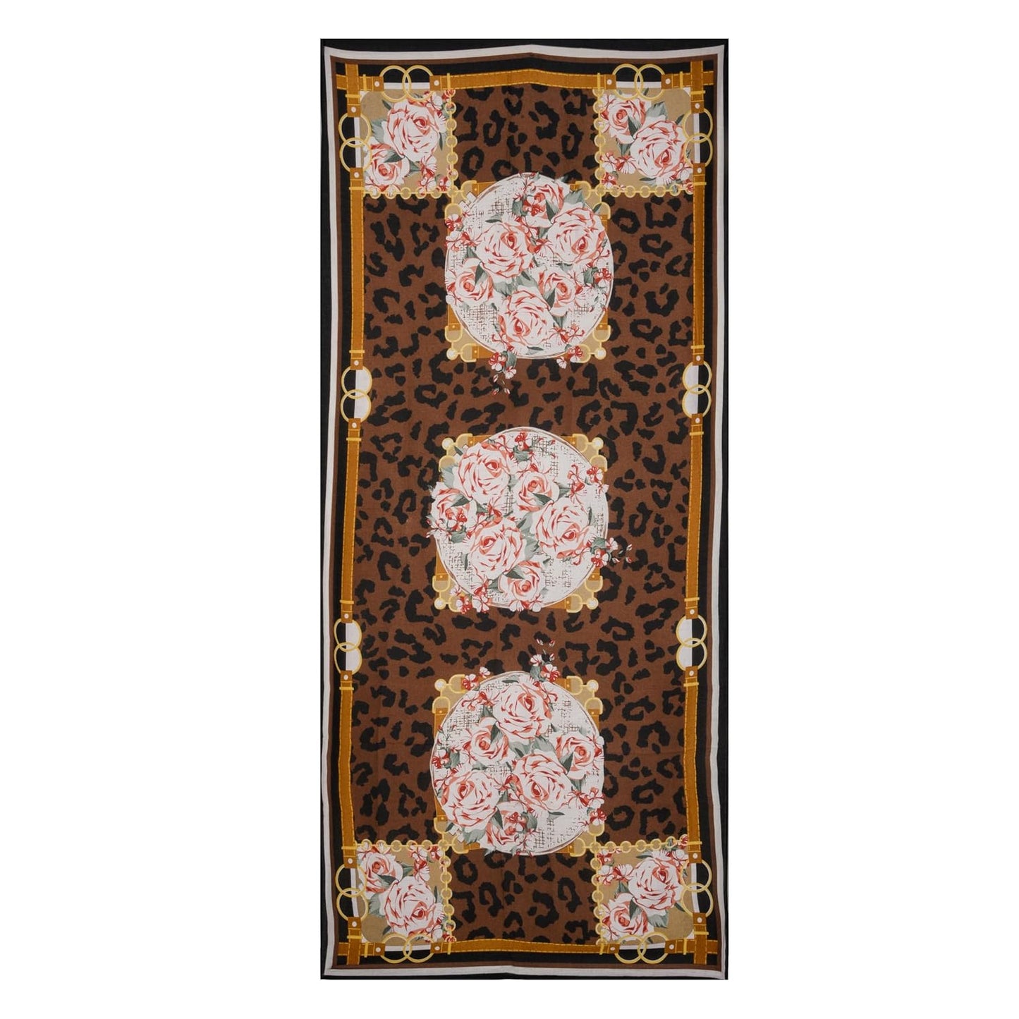 MORU Kyoto Luxe Women's Leopard Rose Printed Scarf | Luxury Floral & Animal Print Stole | Soft Lightweight Fashion Wrap | Elegant Designer Scarf for Women