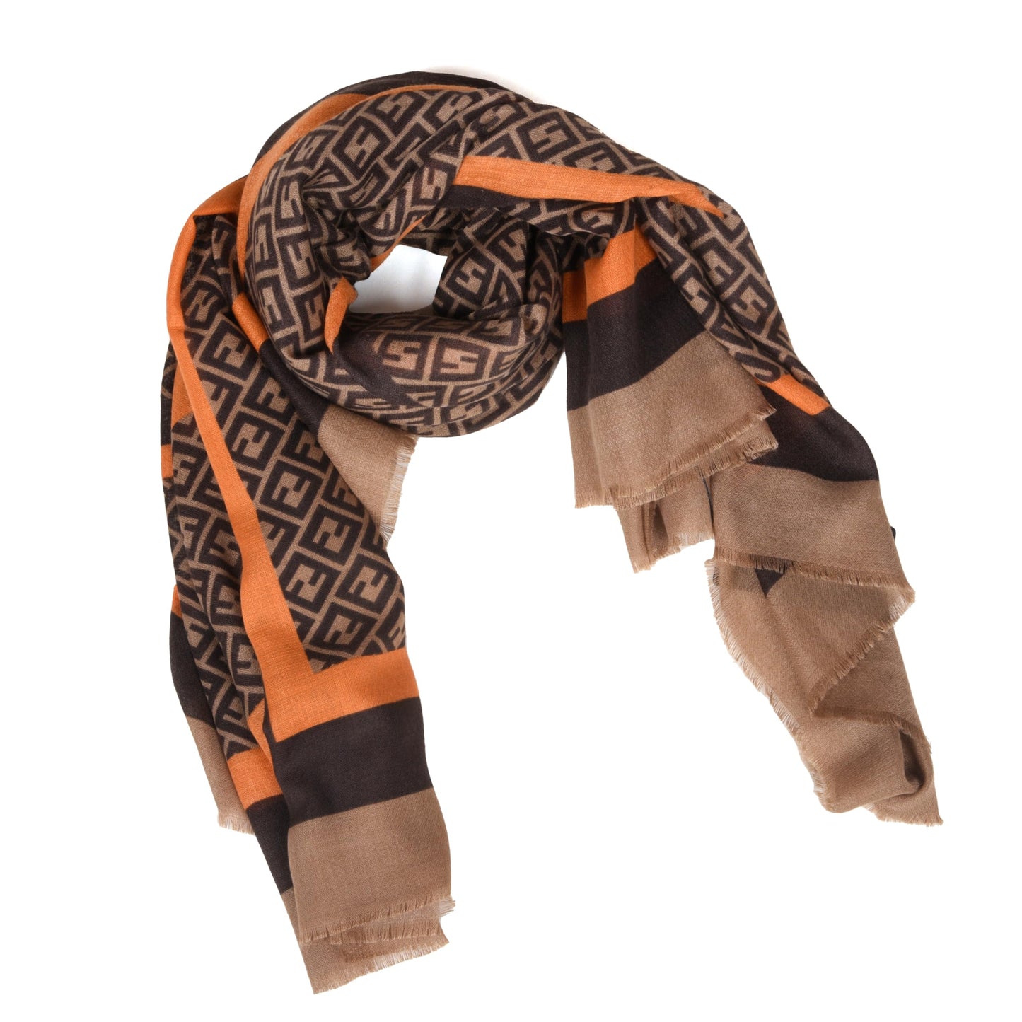 MORU Kyoto Luxe Women’s Ember Chevron Geometric Scarf | Lightweight Wrap Stole in Brown & Orange Pattern | Designer-Inspired Fashion Accessory