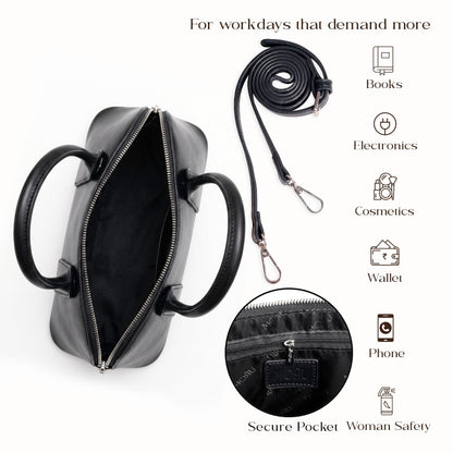 MORU Lumière Boston Satchel for Women | Premium Smooth PU Leather Handbag | Structured Top Handle Bag | Detachable Adjustable Shoulder Strap | Zip Closure