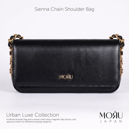 MORU Sienna Chain Shoulder Bag for Women | Premium PU Leather Chain Shoulder Bag | Gold Evening Party Handbag | Magnetic Flap Closure | Ladies Crossbody Purse for Wedding, Party & Daily Use