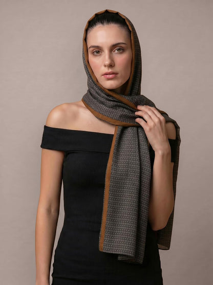 MORU Tokyo Modern Luxe Women's Geometric Printed Stole for Women | Premium Soft Designer Fashion Scarf Wrap | Elegant Modern Geometric Shawl | Black Brown