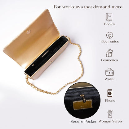 MORU Shoulder Bag for Women | Premium PU Leather Chain Shoulder Bag | Gold Evening Party Handbag | Magnetic Flap Closure | Ladies Crossbody Purse for Wedding, Party & Daily Use