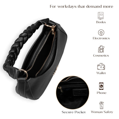 MORU Elara Braided Crescent Shoulder Bag for Women | Stylish Half Moon Hobo Purse | Premium Vegan Leather Handbag with Zipper Closure