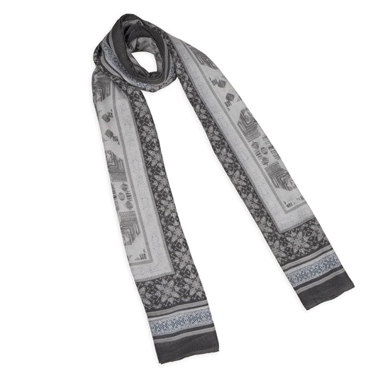 MORU Kyoto Minimalist Women’s Geometric Scarf | Soft Lightweight Grey & White Monochrome Stole | Elegant Modern Printed Fashion Wrap for All Seasons