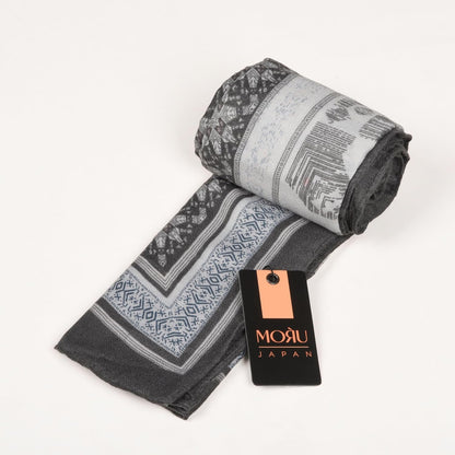 MORU Kyoto Minimalist Women’s Geometric Scarf | Soft Lightweight Grey & White Monochrome Stole | Elegant Modern Printed Fashion Wrap for All Seasons
