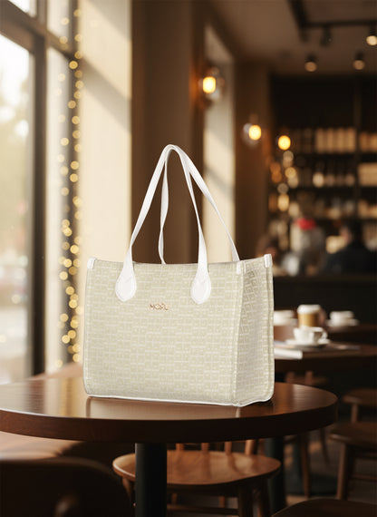 Winter Grid Classic Beige Canvas Tote Bag