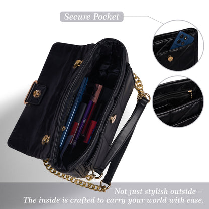 Kuro Black Quilted Shoulder Bag