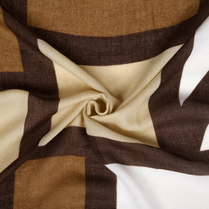 MORU Kyoto Grid Scarf for Women | Lightweight Geometric Printed Stole & Shawl for Women | Soft Long Fashion Wrap Scarf for Casual, Office, Travel & Winter Styling | Brown Beige White Minimalist Design